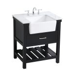 30 Inch White Vanity With Black Hardware Ideal For Any Bath
